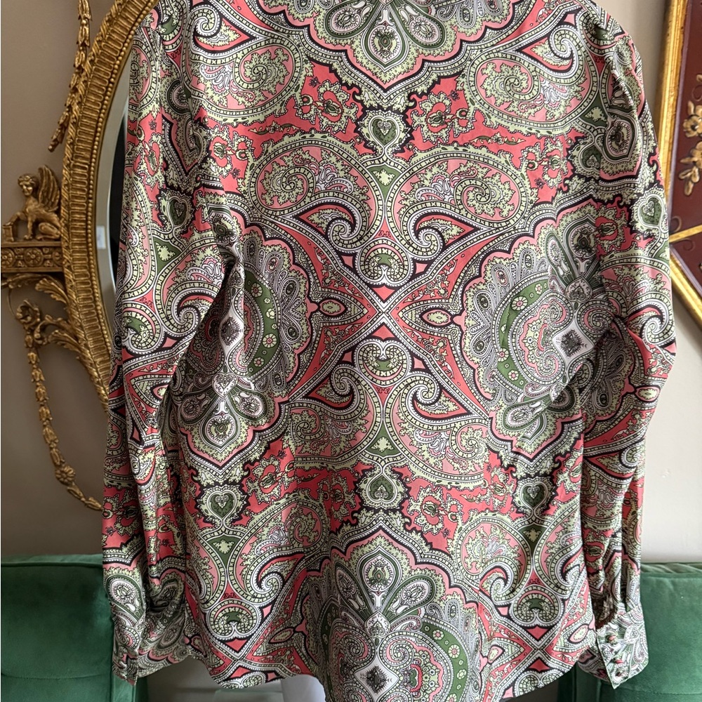 Ann Taylor Vintage SilkPaisley Button-Front Women’s Shirt Jacket - Coral & Olive - Picture 6 of 6